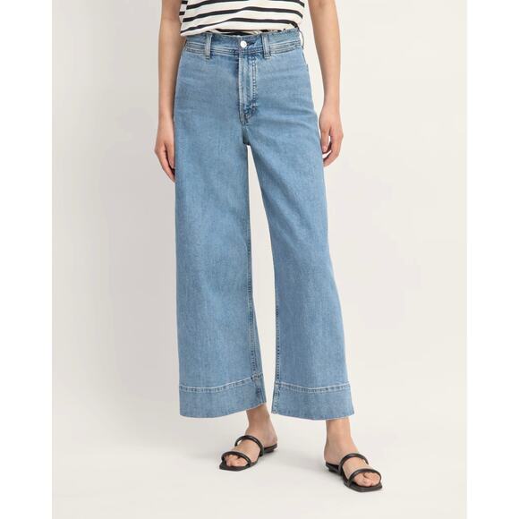 NWOT Everlane The Mariner Cropped High Rise Wide Leg Jean In Shallow Beach 32 - Picture 1 of 9